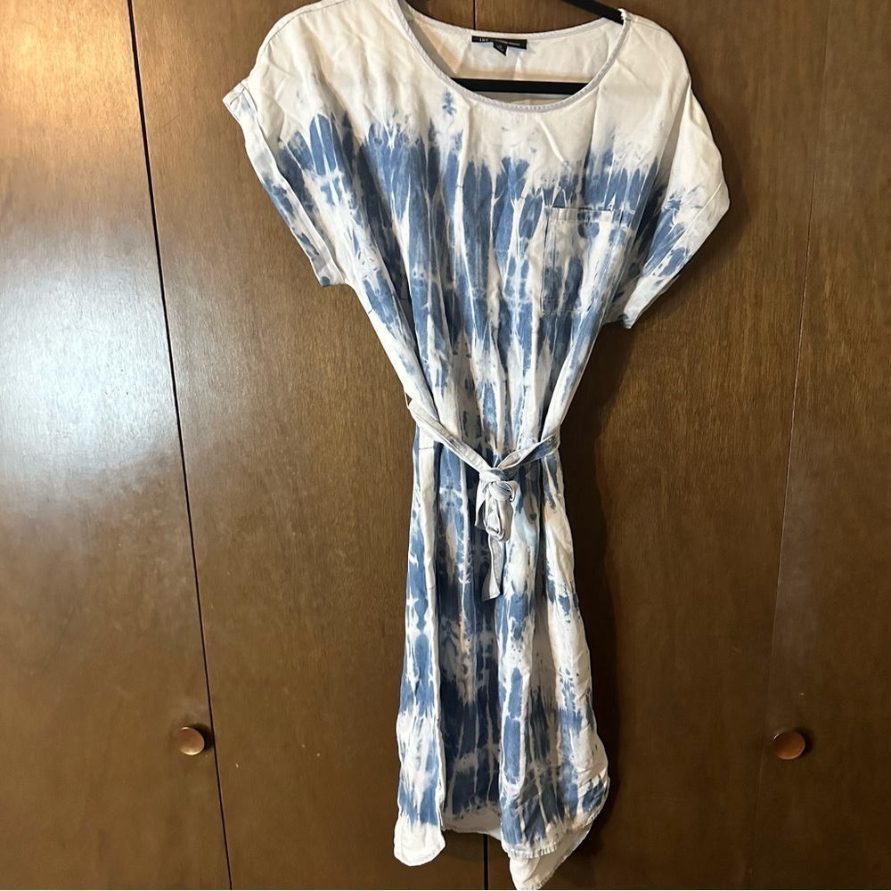INC International Concepts Meadow 2 Indigo White Tie Dye Wash Midi Dress Sz M - Picture 2 of 11